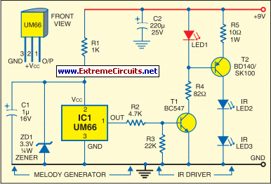 IR Music Transmitter and Reciever circuit