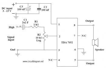 1W Mono Amplifier with TDA7052 circuit diagram – Circuit Schematic