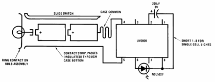 Flashlights Finder Circuit using LM3909 Oscillator – Circuit Schematic