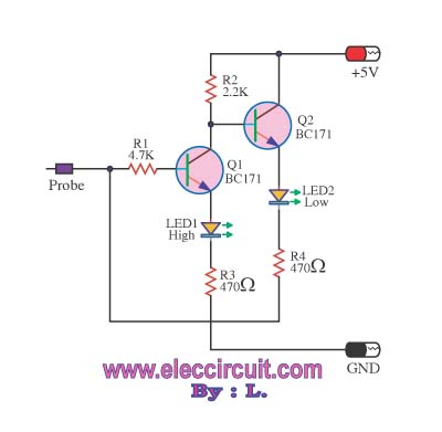 Mini Logic probe with transistor circuit