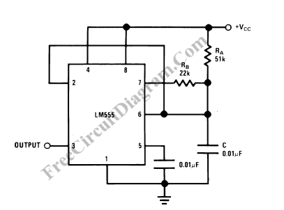 555 IC Oscillator with 50% Duty Cycle – Circuit Schematic