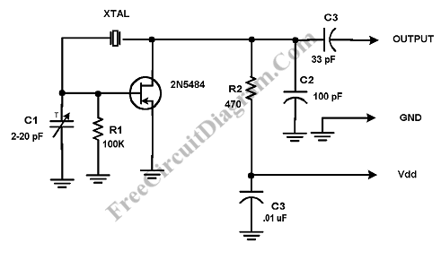 Pierce XTAL Oscillator Using JFET – Circuit Schematic