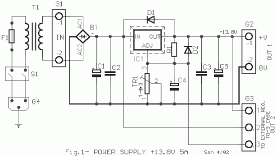 Power Supply 13.8V 5A with LM338 – Circuit Schematic
