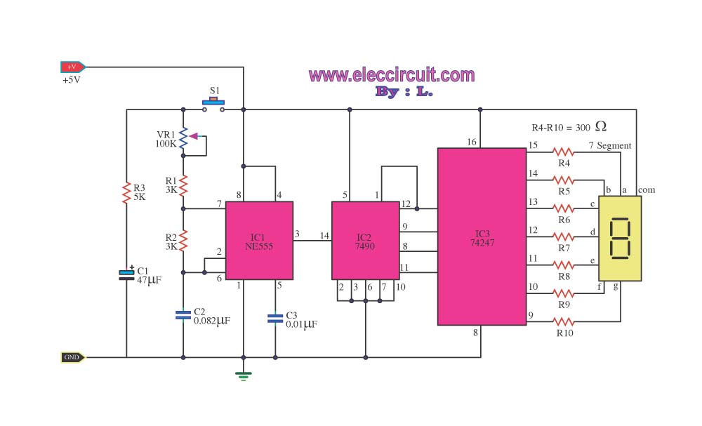 Random number with led 1 digit – Circuit Schematic