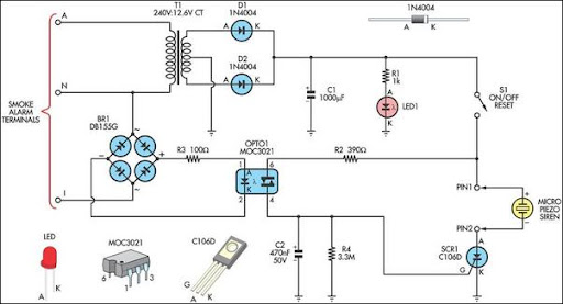 Remote Alarm For Smoke Detector – Circuit Schematic