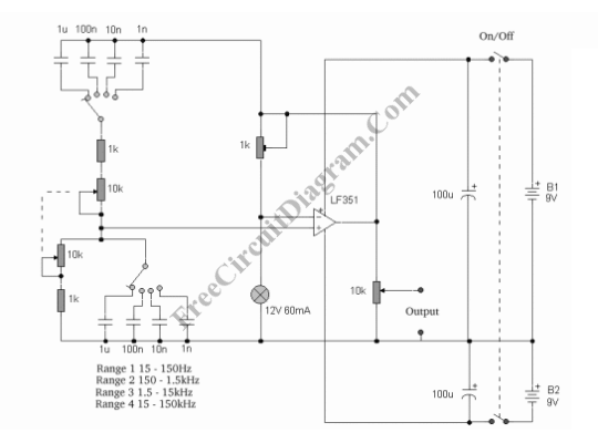 Variable Frequency Sinewave Generator – Circuit Schematic
