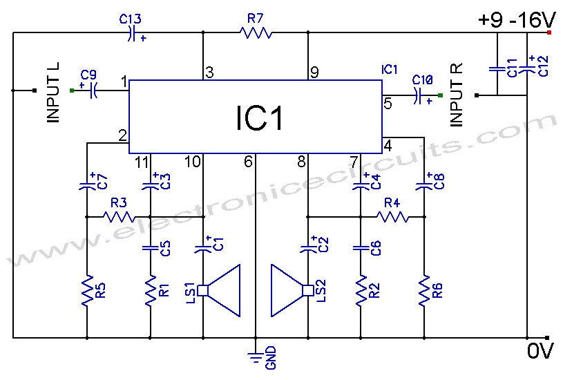 TDA2004 Car Stereo Amplifier Circuit – Circuit Schematic