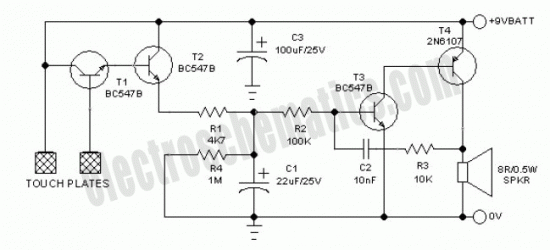 Simple Touch Alarm circuit – Circuit Schematic