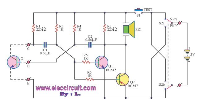 Transistor quality checker with buzzer circuit