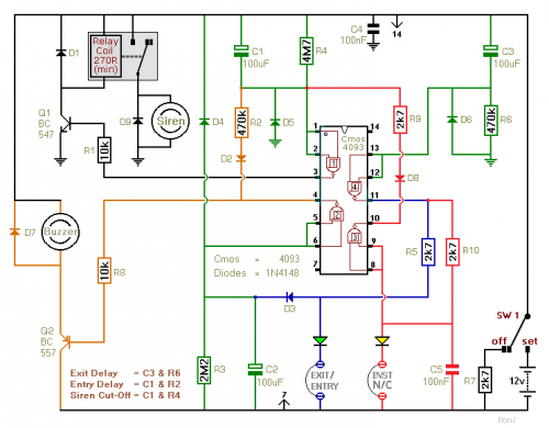 Two-Zone Burglar Alarm circuit