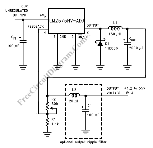 Variable Power Supply Using Switching Regulator – Circuit Schematic