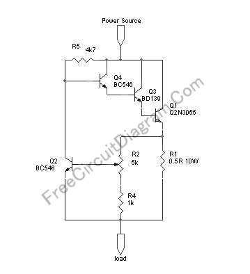Variable (Adjustable) Current Limiter Circuit – Circuit Schematic