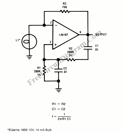 Wien-Bridge Oscillator Using Incandescent lamp Stabilizer – Circuit Schematic