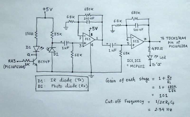 Microcontroller measures heart rate through fingertip circuit