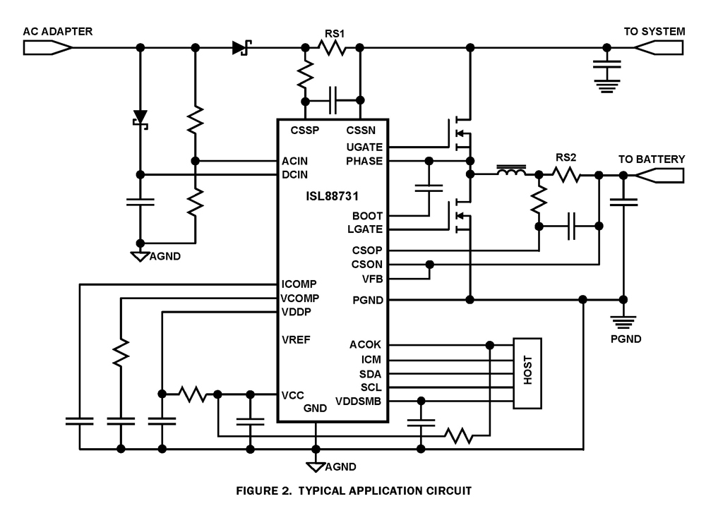 ISL88731 SMBus Level 2 Battery Charger circuit