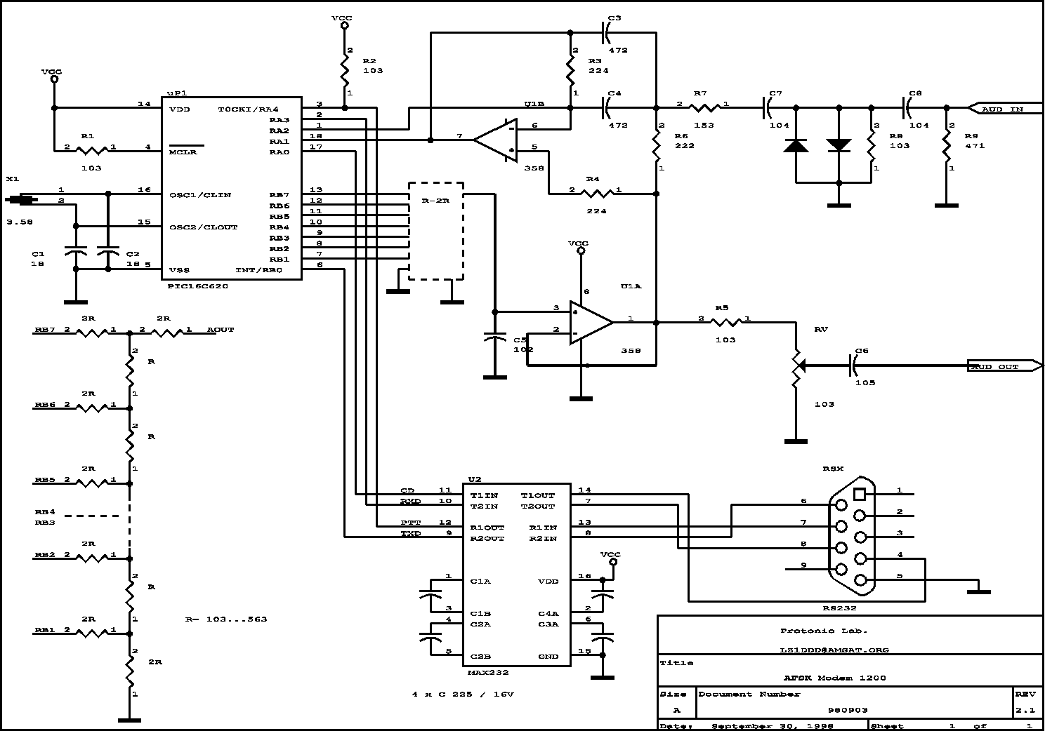 Modem based on PIC16C620 – Circuit Schematic