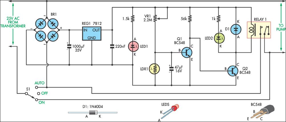 Light-Controlled Pond Pump circuit