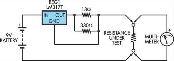 Low Ohms Adaptor For DMMs Based On An LM317 Regulator circuit