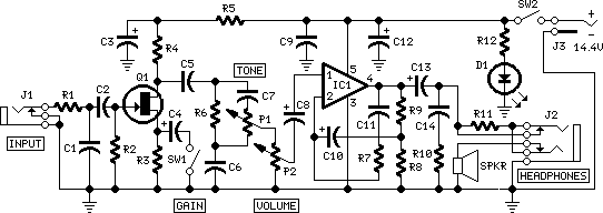 Mini GuitarBass Amplifier circuit
