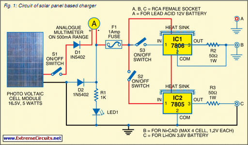 Solar Panel Based Charger And Small LED Lamp circuit