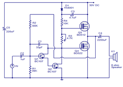 10 Watts Mosfet Audio Amplifier circuit