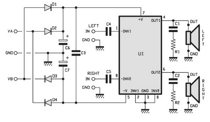 15w stereo power amplifier circuit – Circuit Schematic