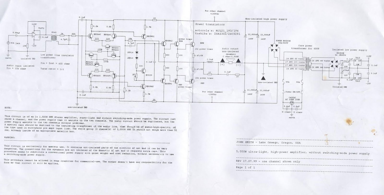 5000w high power amplifier circuit – Circuit Schematic