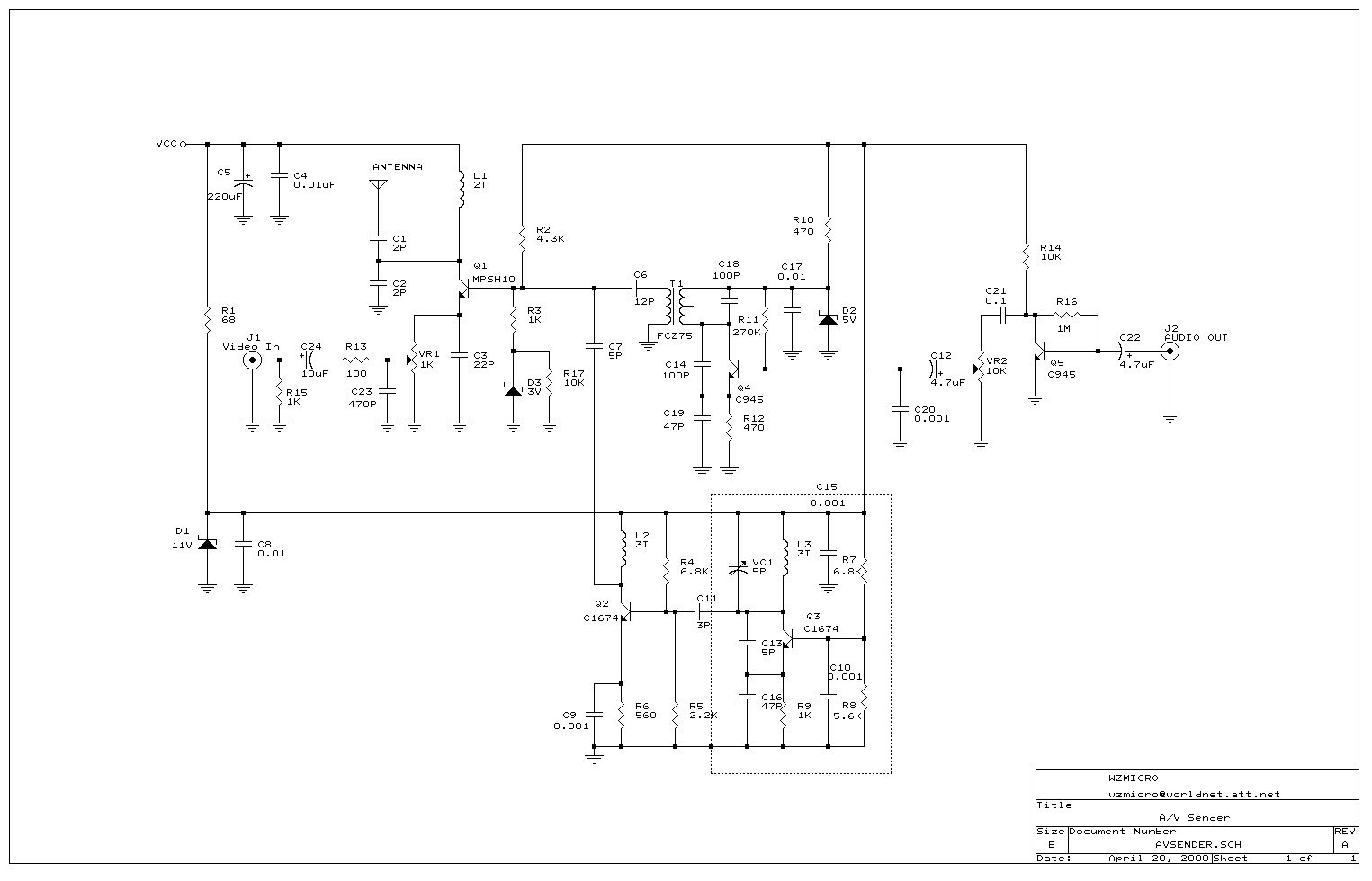 Schematic Diagram UHF Wireless Video Audio Sender circuit andexplanation circuit