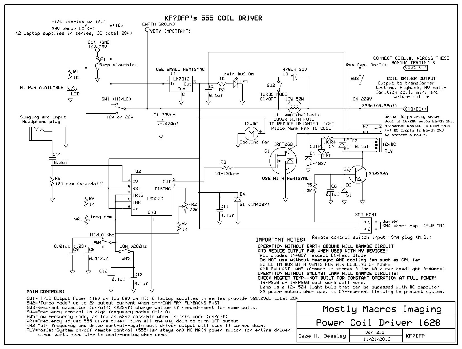 TESLA COIL BUILT – Circuit Schematic