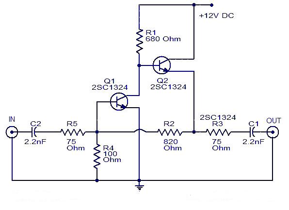 Cable TV amplifier Using 2 Transistor circuit