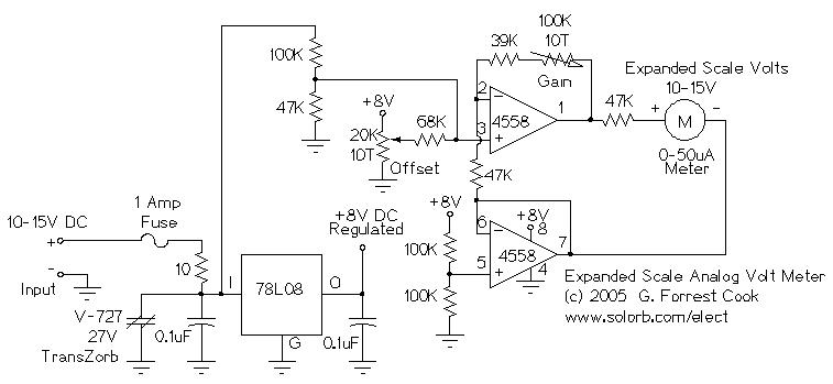 Expanded Scale Battery Volt Meter circuit