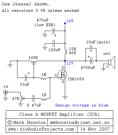 Class A MOSFET Amplifier 2SK1058 circuit