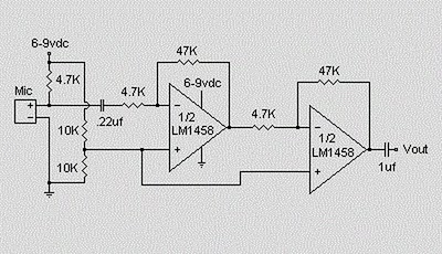 Condenser Pre Amplifier LM 1458 – Circuit Schematic