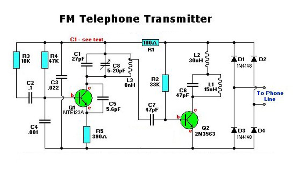 Schematic Diagram Electronic FM Telephone Transmitter Circuit