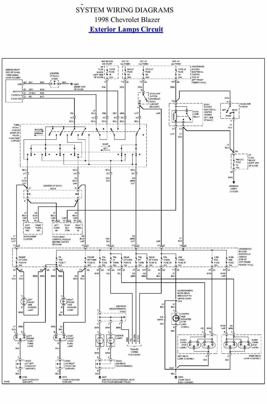 Exterior LampCircuit Of 1998 Chevrolet Blazer
