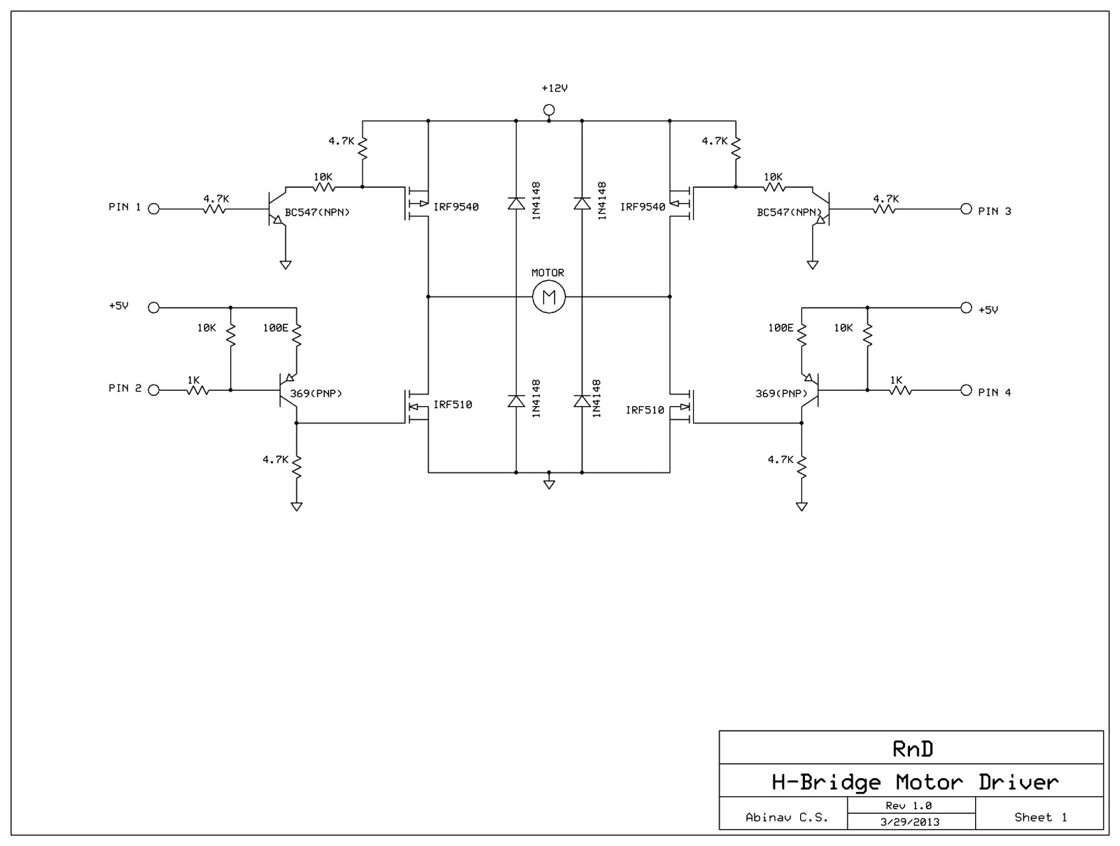 H-Bridge Motor Driver using MOSFETs and Transistors circuit