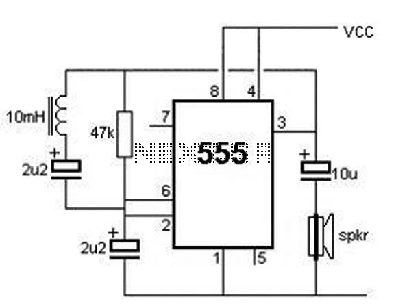 Metal detector using 555 timer – Circuit Schematic