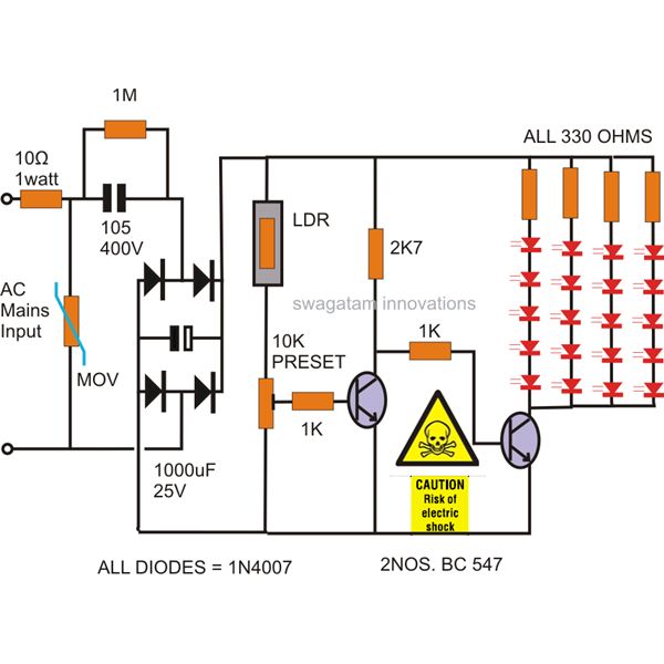 simple led automatic daynight lamp circuit