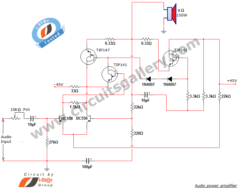 Simple home audio power amplifier circuit schematic circuit