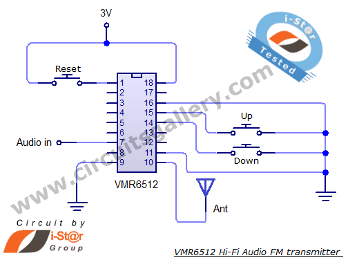 Simple FM Transmitter circuit schematic Long range short range using VMR6512 Hi-Fi Audio FM transmitter module – Circuit Schematic