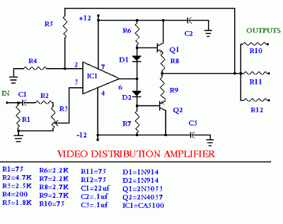 Audio and Video signal Distribution Amplifier circuit – Circuit Schematic
