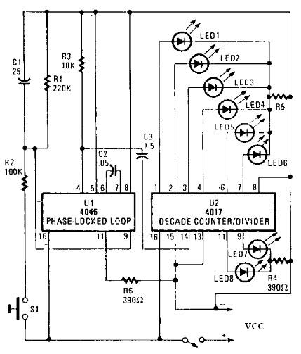4046 PLL bassed A roulette wheel electronic circuit with explanation – Circuit Schematic