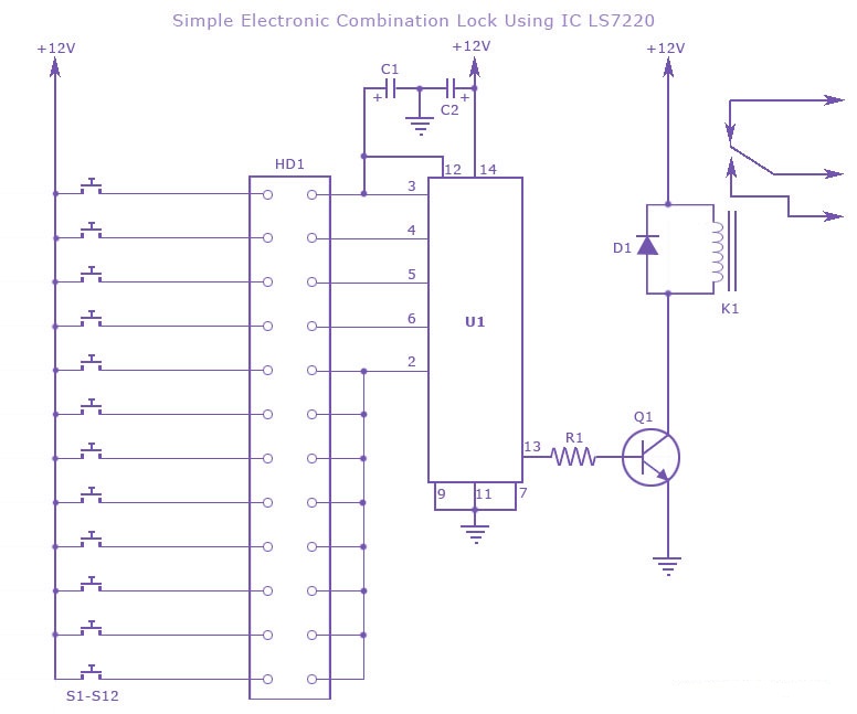 electronic combination lock circuit – Circuit Schematic
