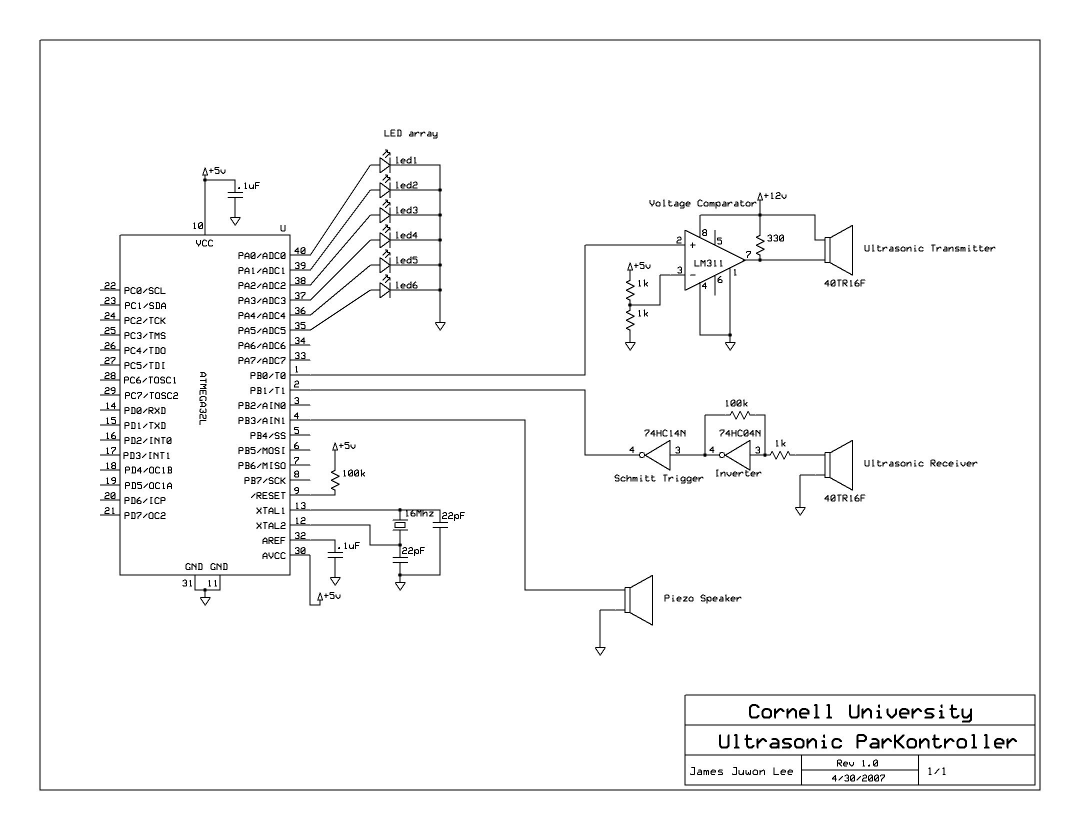 Ultrasonic Parking controller – Circuit Schematic