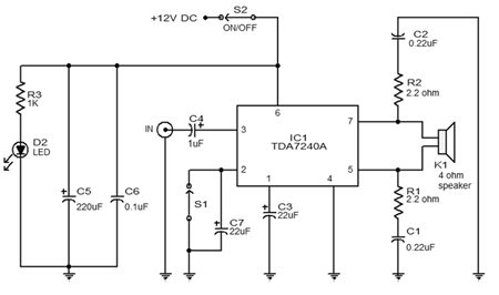 20w rangkaian audio amplifier tda7240 circuit