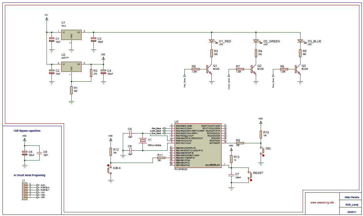 RGB LED Controller with PIC18F25K20 – Circuit Schematic