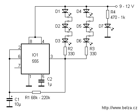 Flashing LEDs toy with 555 circuit