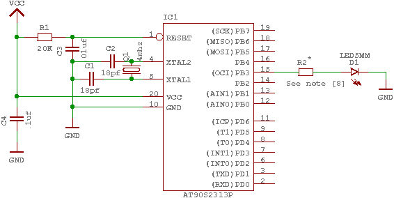 A simple project with AT90S2313 circuit