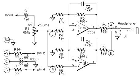 headphone monitor amp – Circuit Schematic