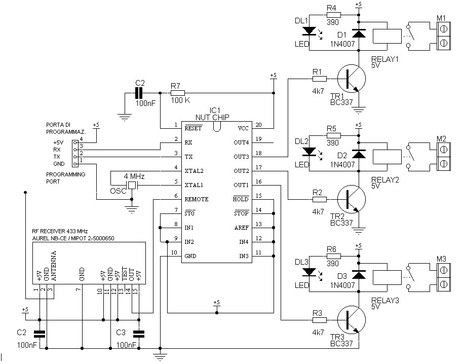RF 433MHz - 3 channels remote control circuit